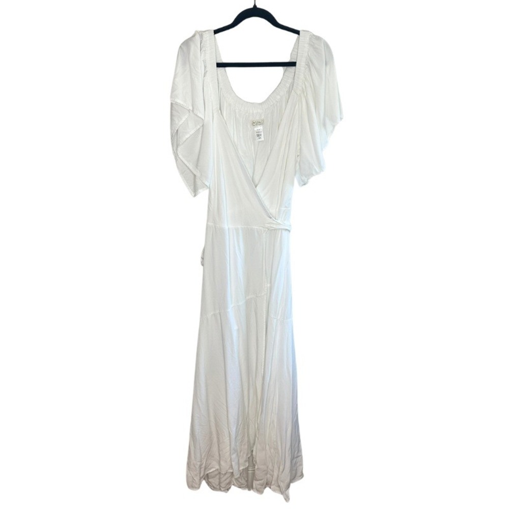 L*Space White Rayon Wrap Maxi Dress Short Sleeve Off Shoulder M - Picture 3 of 7